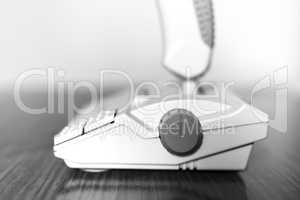 Black and white retro arcade joystick bokeh background