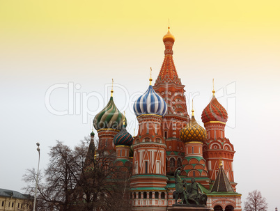 Saint Basil's Cathedral on Moscow Red Square sunset background