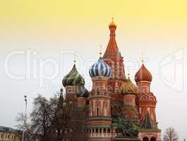 Saint Basil's Cathedral on Moscow Red Square sunset background