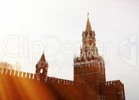 Moscow Clock Tower on Red Square background