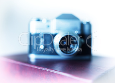 Vintage rangefinder camera bokeh background