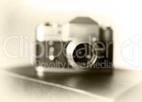 Vintage camera bokeh blur background