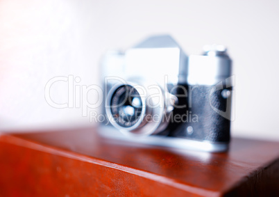 Vintage rangefinder camera bokeh background