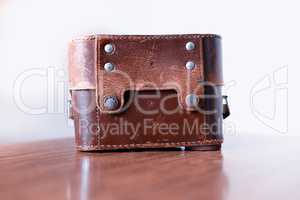 Vintage leather camera case background
