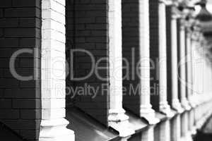 Black and white Russian temple red brick fence background