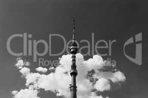 Horizontal black and white Moscow television tower background