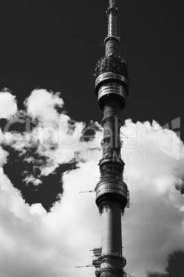 Vertical black and white Moscow television tower background