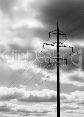 Vertical black and white power line cloudscape background backdr
