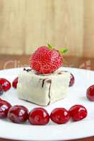 strawberry and cherries with cake