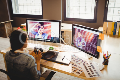 Graphic Designer With Digital Table Working On Floor Lizenzfreie