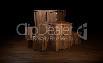Group of wooden boxes 3d illustration