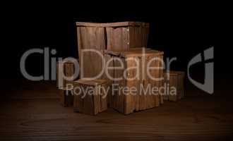 Group of wooden boxes 3d illustration