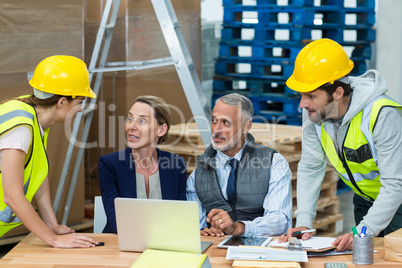 Warehouse team having a meeting