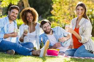 Portrait of friends group having breakfast together