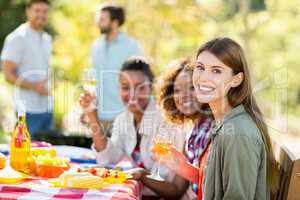 Friends having breakfast together