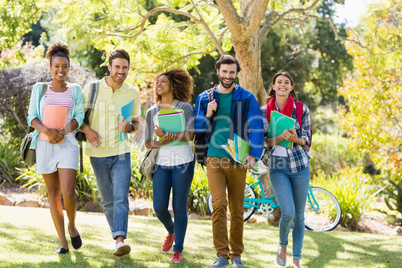 Group of college friends walking