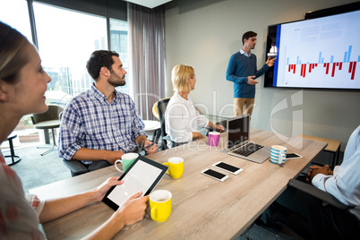 Business people discussing over graph during a meeting