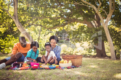 Happy family eating together