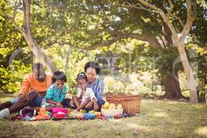 Happy family eating together