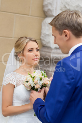 Stylish bride and groom