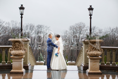 Newlyweds on a walk on the wedding day