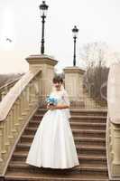 Brunette bride in white dress