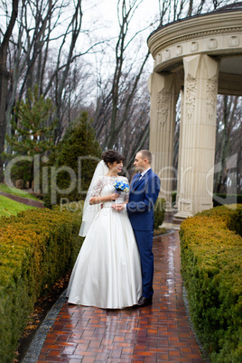 Newlyweds on a walk on the wedding day