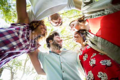 Group of friends forming huddles