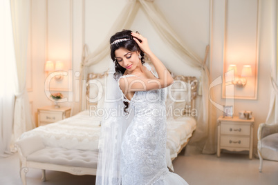Rich Bride with beautiful eyes in the apartment