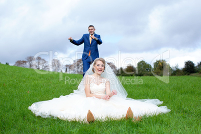 The happy newlyweds on a walk