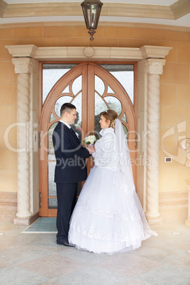 Walking bride and groom in nature