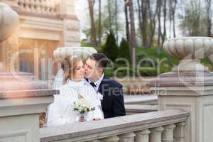 Walking bride and groom in nature