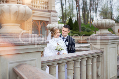 Walking bride and groom in nature