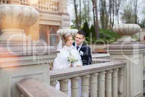 Walking bride and groom in nature