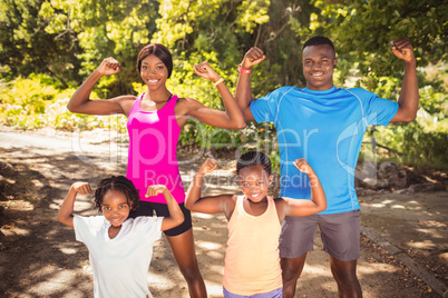 Happy family doing sport together