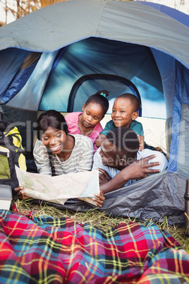 Happy family lying together