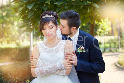 Stylish newlyweds on their wedding day