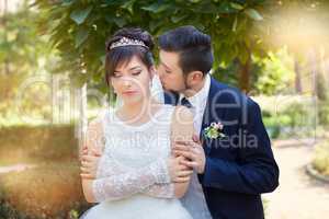 Stylish newlyweds on their wedding day