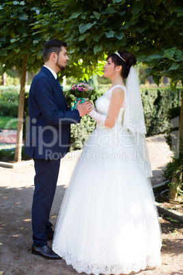 Stylish newlyweds on their wedding day