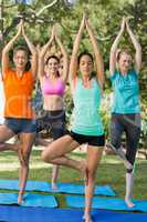 Women practicing yoga