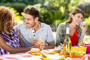 Friends having breakfast together