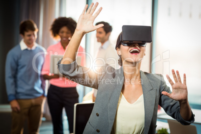 Businesswoman wearing virtual glasses