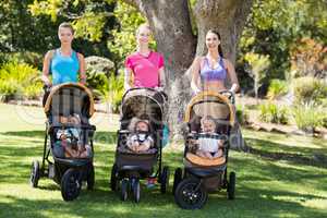 Women standing with the baby stroller
