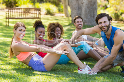 Portrait of group of friends exercising