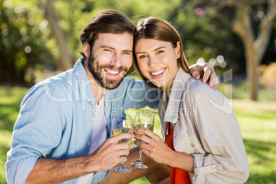 Portrait of couple toasting glasses of wine Portrait of couple toasting glasses of wine