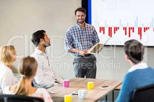 Business people discussing over graph during a meeting