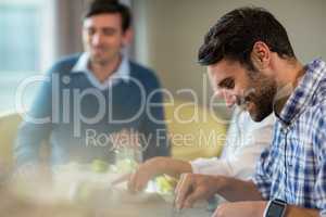 Business people having breakfast