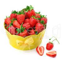 strawberries on the plate isolated on white background