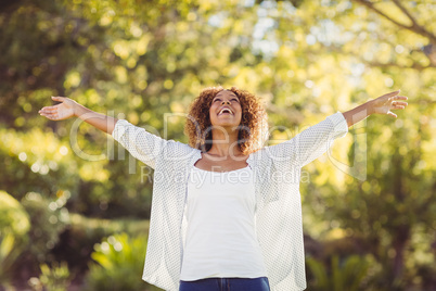 Woman stretching out her arms