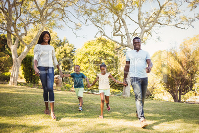 Happy family walking together